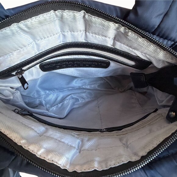 Sondra Roberts Squared Navy Puffer Tote Purse Nylon Shoulder Bag Quilted - Picture 9 of 11